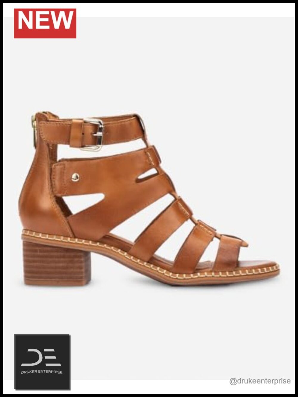 Leather Gladiator Heeled Sandals, Ankle Strap, Comfortable